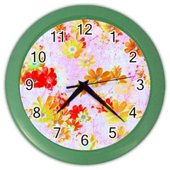 Cosmos Flowers Orange Color Wall Clock by DinkovaArt