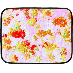 Cosmos Flowers Orange Double Sided Fleece Blanket (mini)  by DinkovaArt