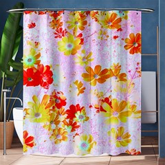 Cosmos Flowers Orange Shower Curtain 60  X 72  (medium)  by DinkovaArt