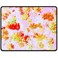 Cosmos Flowers Orange Double Sided Fleece Blanket (medium)  by DinkovaArt