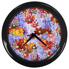 Cosmos Flowers Brown Wall Clock (black)