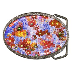 Cosmos Flowers Brown Belt Buckles by DinkovaArt