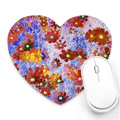 Cosmos Flowers Brown Heart Mousepads by DinkovaArt