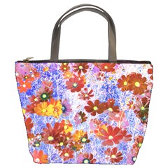 Cosmos Flowers Brown Bucket Bag