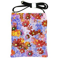 Cosmos Flowers Brown Shoulder Sling Bag by DinkovaArt