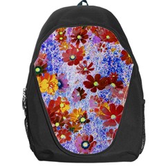 Cosmos Flowers Brown Backpack Bag by DinkovaArt