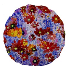 Cosmos Flowers Brown Large 18  Premium Flano Round Cushions by DinkovaArt