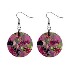 Cosmos Flowers Dark Red Mini Button Earrings by DinkovaArt