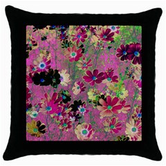 Cosmos Flowers Dark Red Throw Pillow Case (black) by DinkovaArt