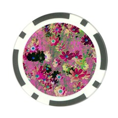 Cosmos Flowers Dark Red Poker Chip Card Guard by DinkovaArt