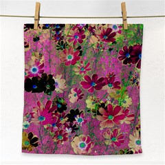 Cosmos Flowers Dark Red Face Towel by DinkovaArt