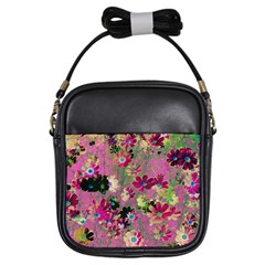 Cosmos Flowers Dark Red Girls Sling Bag by DinkovaArt