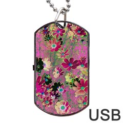 Cosmos Flowers Dark Red Dog Tag Usb Flash (one Side) by DinkovaArt