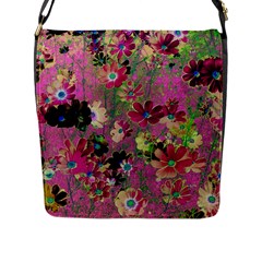 Cosmos Flowers Dark Red Flap Closure Messenger Bag (l) by DinkovaArt