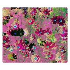 Cosmos Flowers Dark Red Double Sided Flano Blanket (small)  by DinkovaArt