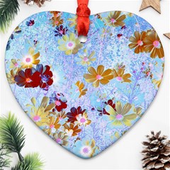 Cosmos Flowers Ligh Blue Ornament (heart) by DinkovaArt