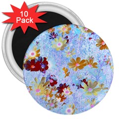 Cosmos Flowers Ligh Blue 3  Magnets (10 Pack)  by DinkovaArt