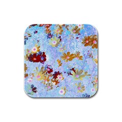 Cosmos Flowers Ligh Blue Rubber Square Coaster (4 Pack)  by DinkovaArt