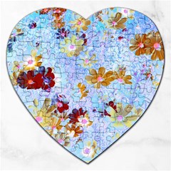 Cosmos Flowers Ligh Blue Jigsaw Puzzle (heart) by DinkovaArt