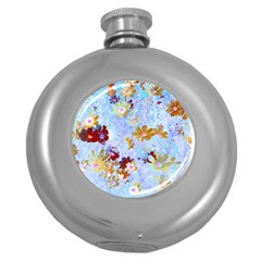 Cosmos Flowers Ligh Blue Round Hip Flask (5 Oz) by DinkovaArt