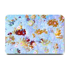 Cosmos Flowers Ligh Blue Small Doormat  by DinkovaArt