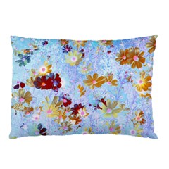 Cosmos Flowers Ligh Blue Pillow Case by DinkovaArt