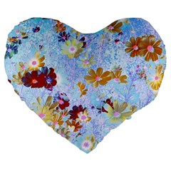 Cosmos Flowers Ligh Blue Large 19  Premium Heart Shape Cushions by DinkovaArt