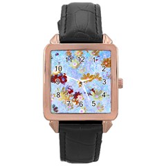 Cosmos Flowers Ligh Blue Rose Gold Leather Watch  by DinkovaArt