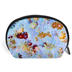 Cosmos Flowers Ligh Blue Accessory Pouch (large) by DinkovaArt