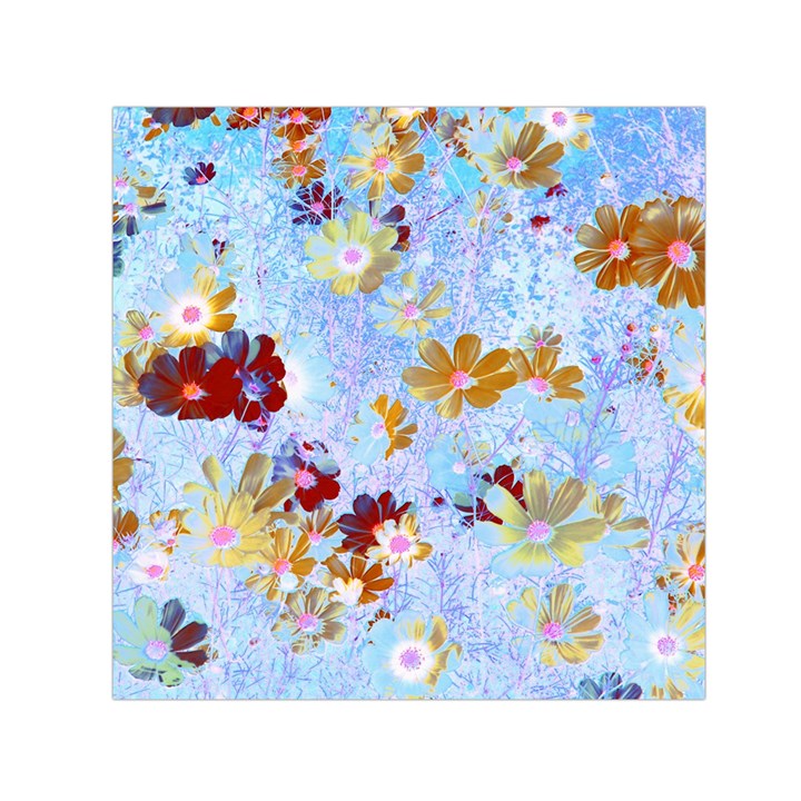 Cosmos Flowers Ligh Blue Small Satin Scarf (Square)