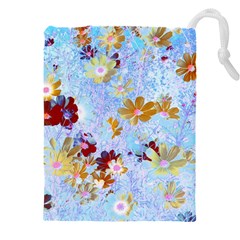 Cosmos Flowers Ligh Blue Drawstring Pouch (4xl) by DinkovaArt