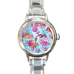 Cosmos Flowers Round Italian Charm Watch