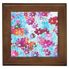 Cosmos Flowers Framed Tile