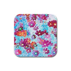 Cosmos Flowers Rubber Square Coaster (4 pack) 