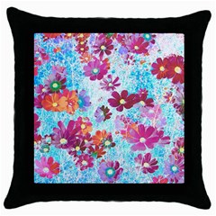 Cosmos Flowers Throw Pillow Case (Black)