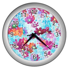 Cosmos Flowers Wall Clock (Silver)