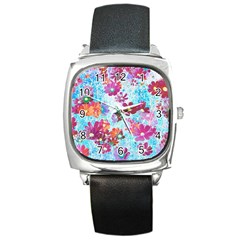 Cosmos Flowers Square Metal Watch