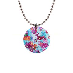 Cosmos Flowers 1  Button Necklace by DinkovaArt