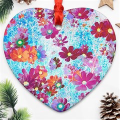 Cosmos Flowers Heart Ornament (Two Sides)