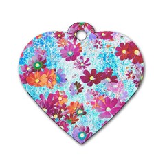 Cosmos Flowers Dog Tag Heart (Two Sides)