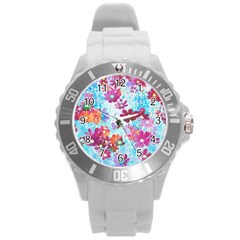 Cosmos Flowers Round Plastic Sport Watch (L)