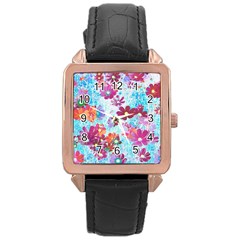 Cosmos Flowers Rose Gold Leather Watch 