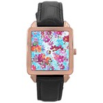 Cosmos Flowers Rose Gold Leather Watch  Front