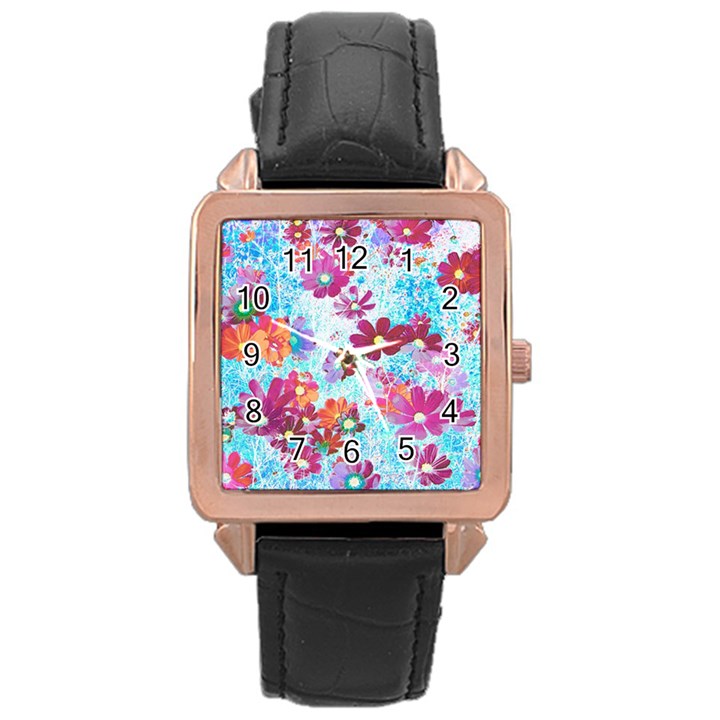 Cosmos Flowers Rose Gold Leather Watch 