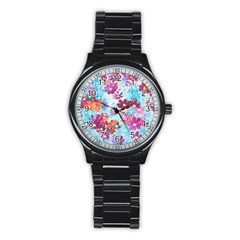 Cosmos Flowers Stainless Steel Round Watch