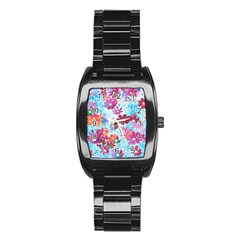 Cosmos Flowers Stainless Steel Barrel Watch