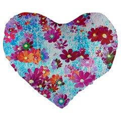 Cosmos Flowers Large 19  Premium Flano Heart Shape Cushions by DinkovaArt