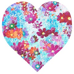 Cosmos Flowers Wooden Puzzle Heart