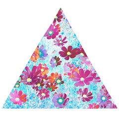 Cosmos Flowers Wooden Puzzle Triangle by DinkovaArt