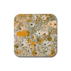 Cosmos Flowers Sepia Color Rubber Coaster (square)  by DinkovaArt